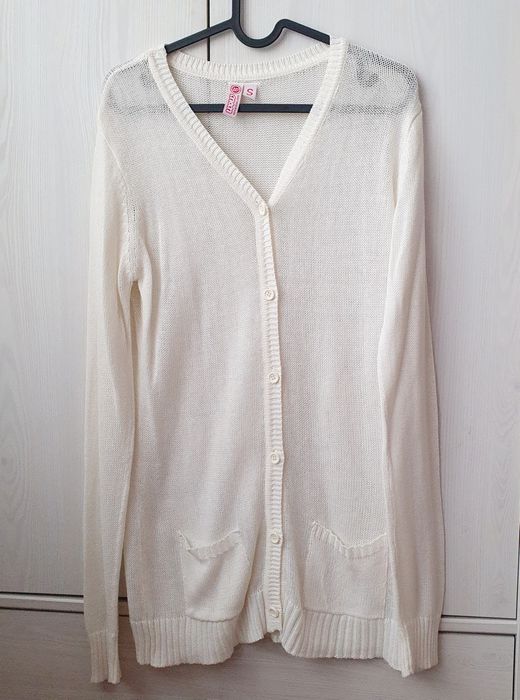 Biały cienki sweter rozpinany / kardigan / narzutka WOW 36 s