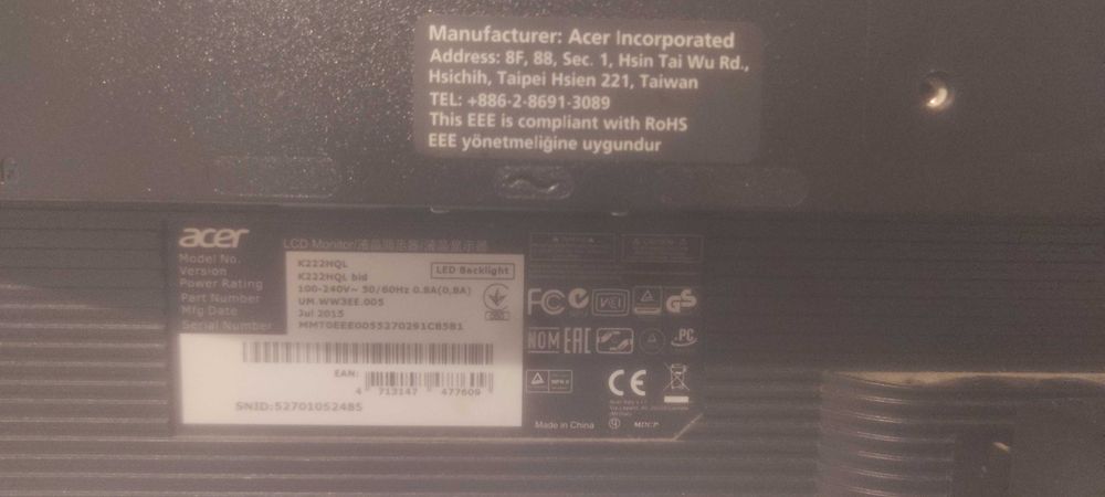 Acer monitor K222HQL