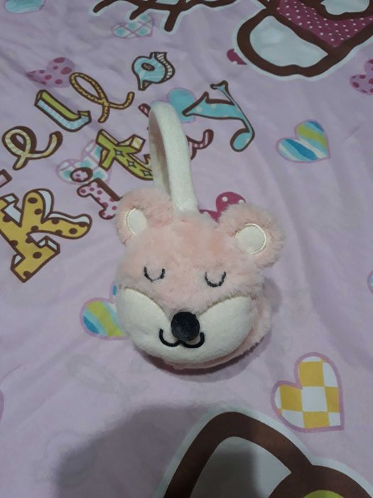 Biało-pudrowo różowe nauszniki teddy bear, Flying Tiger