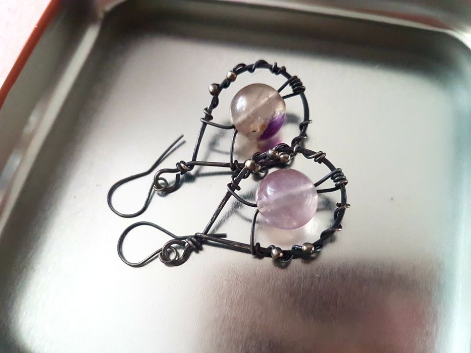 Kolczyki ametyst wire wrapping