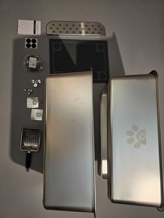 PTLOM duża kuweta dla kotów metalowa + akcesoria, 60x40x20+20cm