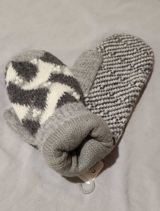 Рукавиці двошарові жіночі варежки теплі нові 70% шерсть зима сірі