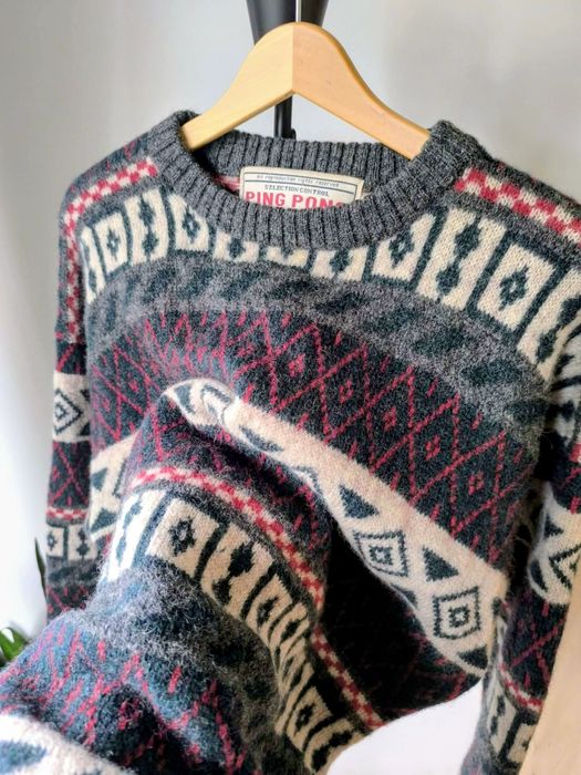 Sweter unisex z wełny ciepły puszysty Ping Pong r. L