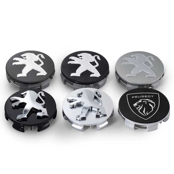 Centros/tampas de jante completos Peugeot com 56, 60, 65 e 68 mm