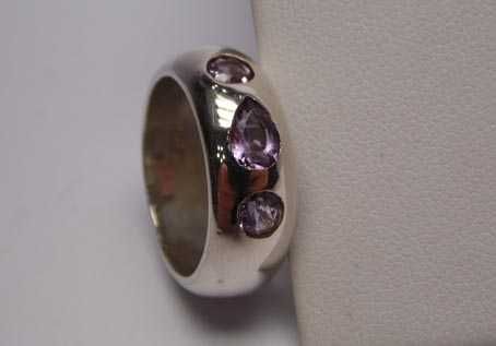 Srebrna obrączka naturalne ametysty R.14