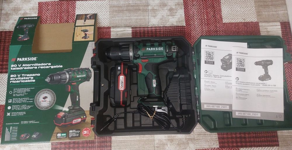 PARKSIDE - Aparafusadora furadora a Bateria 20V–KIT COMPLETO