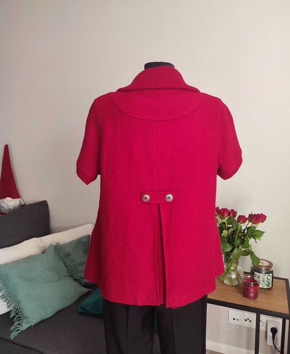wełniany czerwony sweter kamizelka bezrękawnik 100% wełna L oversize