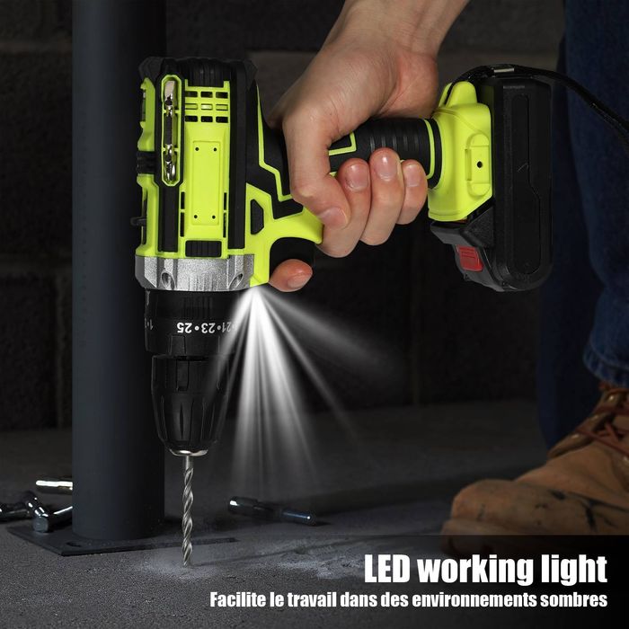 Aparafusadora 28V em Amarelo + 2 Baterias + Acessórios + Mala (Novo)