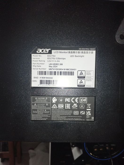 Monitor gaming curvo Acer ED27OU de 27'