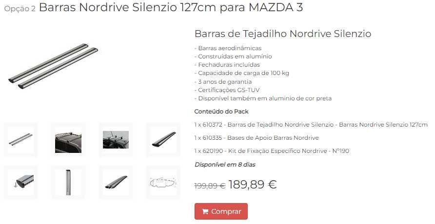 Barras de tejadilho Nordrive Silenzio com par de Porta Bicicletas CRUZ