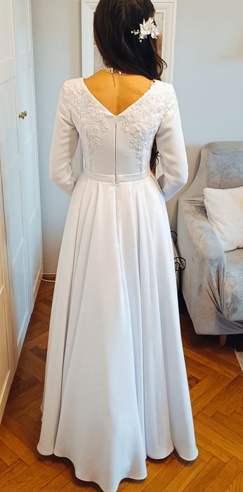 Biała suknia ślubna długi rękaw koronka r.34/ xs