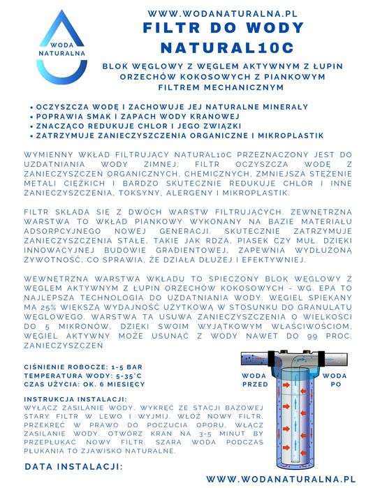 Zestaw filtry do wody. Filtr sedymentacyjny, węglowy kokosowy