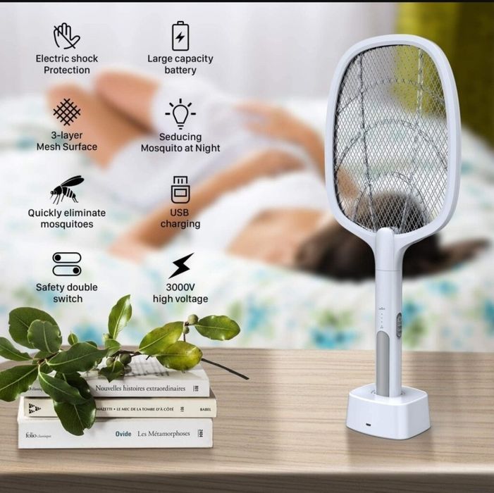 Мухобійка-пастка для комарів, з USB , с УФ-лампой Акумуляторна ракетк