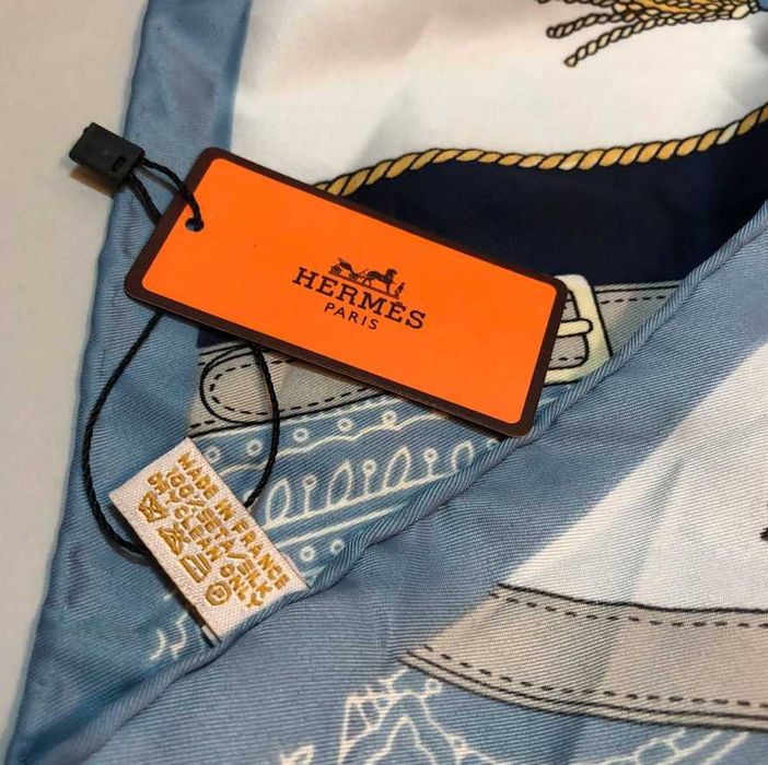 Хустка весняна в стилі Hermes Шовк 90/90см Блакитна