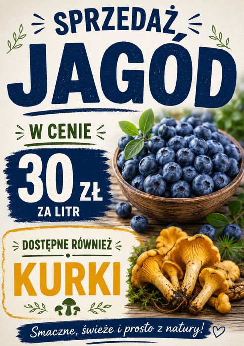 Jagody leśne oraz grzyby kurki