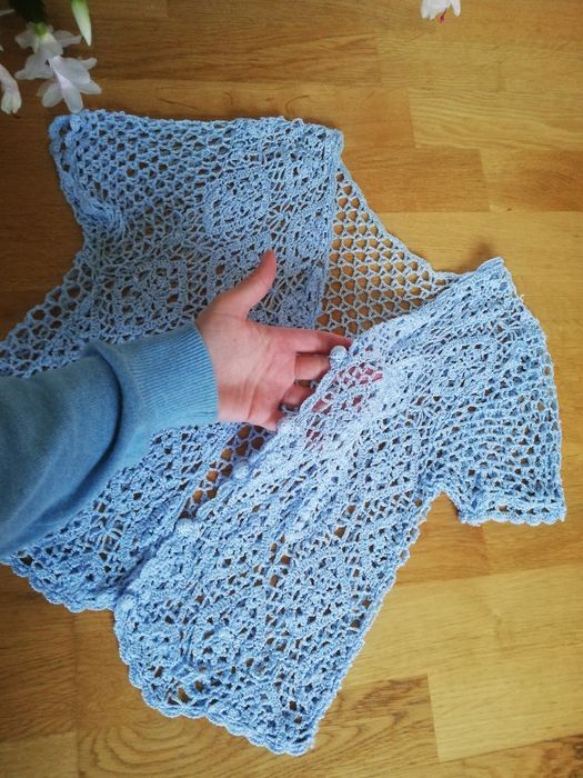Zamienie/sprzedam Narzutka ażurowa szydelkowana błękitna