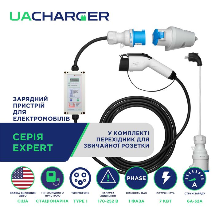 Зарядний пристрій UACHARGER PRO EXPERT для електромобілів 7кВт