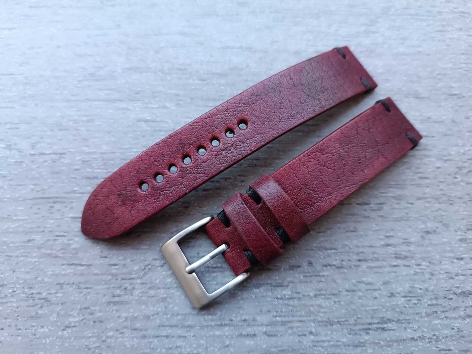 Jasnowiśniowy skórzany pasek zegarka 18 mm