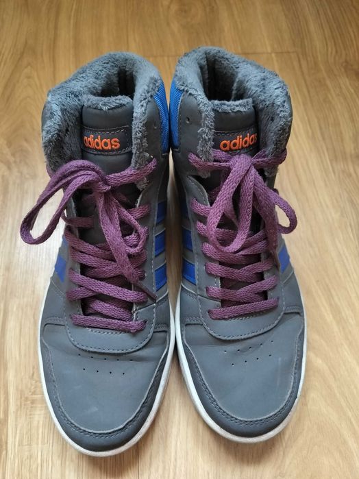 Buty adidas ocieplane wysokie szaro-niebieskie rozm38 używane bdb stan