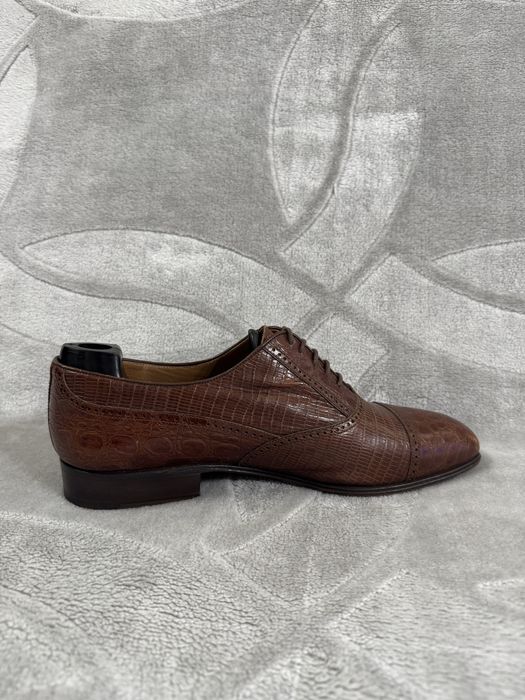 Santoni Crocodile Lizard Pattern Oxford Leather Cap Toe Semi Brogue size 8 42 półbuty wizytowe