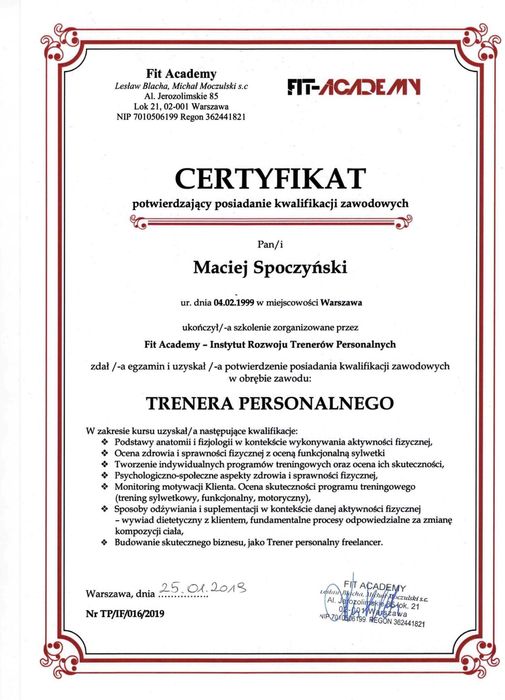 Trener Personalny Ursynów Zdrofit Koński Jar