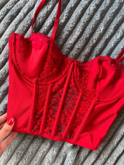 Gorset czerwony koronkowy / biustonosz czerwony , regulowany