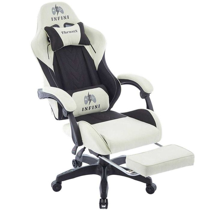Fotel do biurka ThrustX Cream Tkanina Styl i Ergonomia Gaming