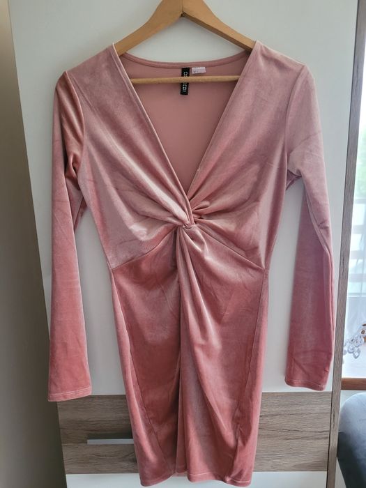 Sukienka pudrowy róż H&M welur