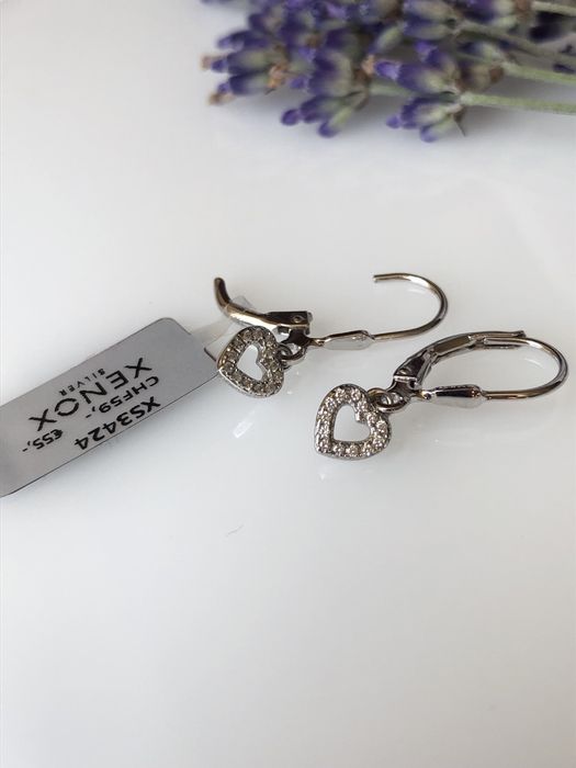 Срібні сережки Xenox, серце, цирконій