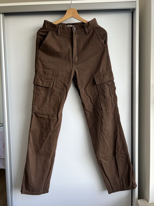 Spodnie jeansy cargo wide leg brązowe S