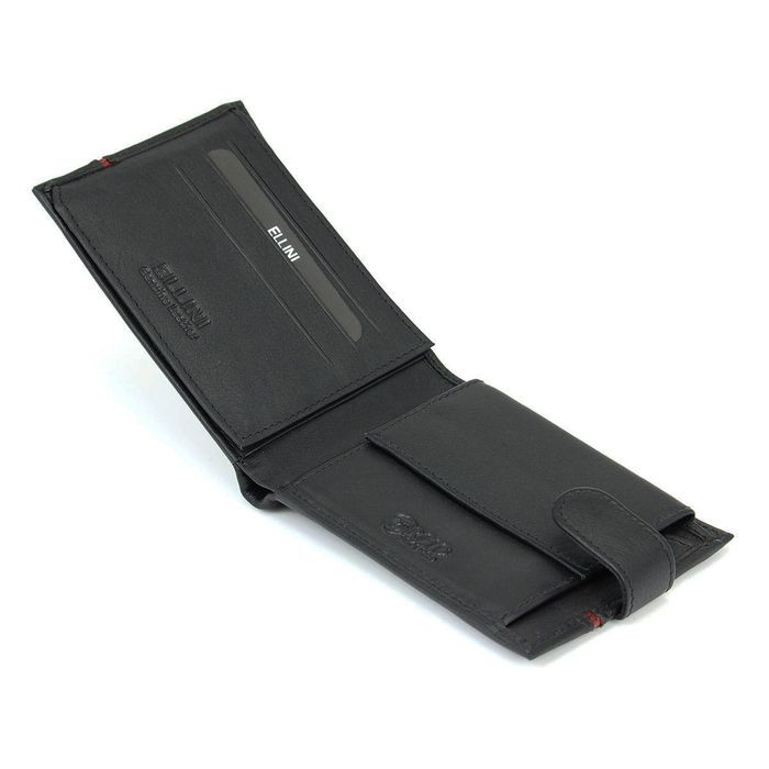 skórzany portfel męski z rfid ellini - czarno-czerwony