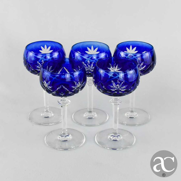 Conjunto de 5 Copos / Taças em Cristal Doublé, Cristal da Bohemia