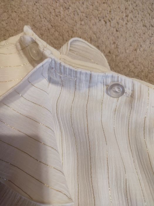 Bluzka z fantazyjnym kołnierzem r. XS retro vintage biała złote paski