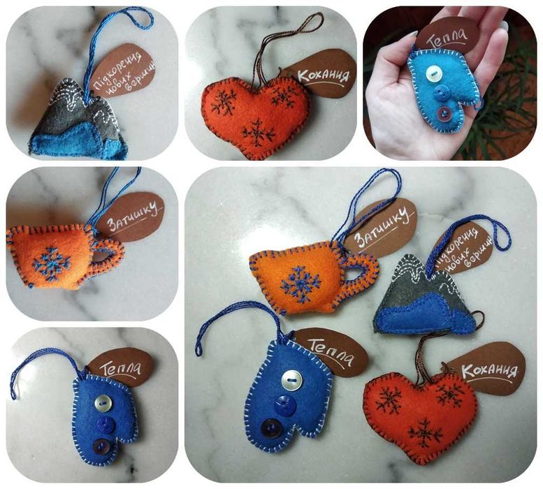 Игрушки новогодние из валяной шерсти ручной работы набором из 4х