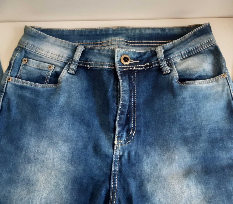 Calças Ganga Skinny Jeggings Senhora 38 Azuis Brancas Estimadas