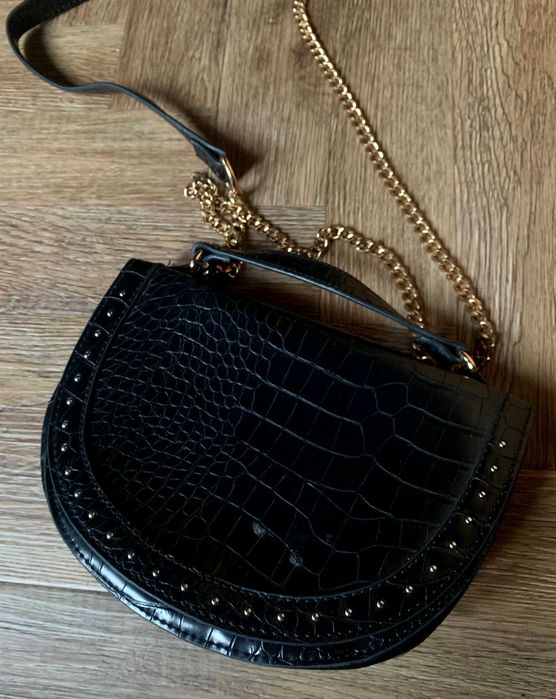 New Look torebka czarna na łańcuszku faux croc animal print stan BDB