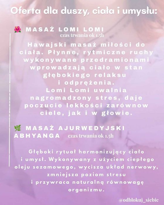 masaże relaksacyjne/orientalne