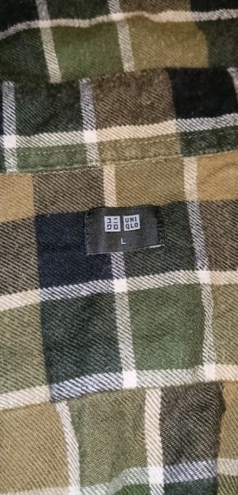 Flanelowa koszula Uniqlo L ciemnozielona krata unisex  bawełna