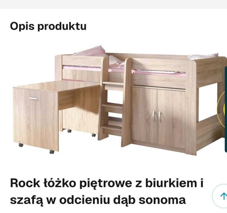 Łóżko piętrowe z biurkiem Nowe + matrac