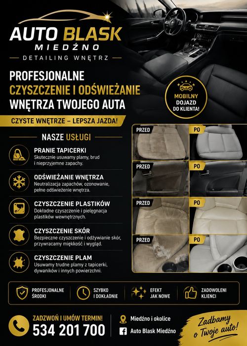 Pranie tapicerki samochodowej, detaling wnętrza