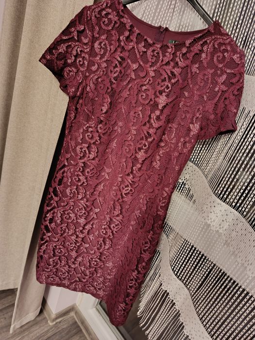 Sukienka sylwester połyskująca Lauren Ralph 38 m piękna fuksja burgund