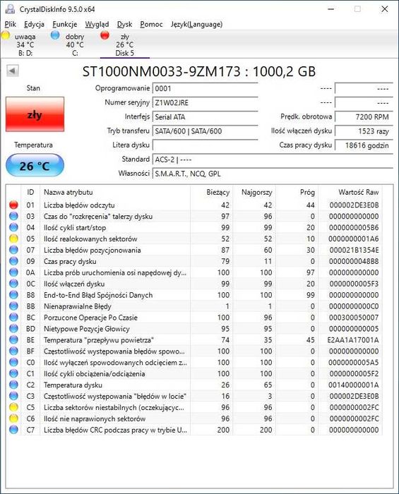Uszkodzony dysk Seagate Constellation ES.3 1TB ST1000NM0033/7200RPM
