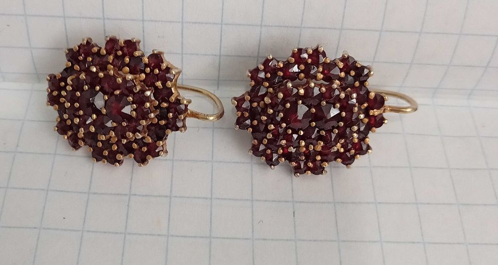 Серьги старинные с натуральными чешскими гранатами. Серебро! Винтаж