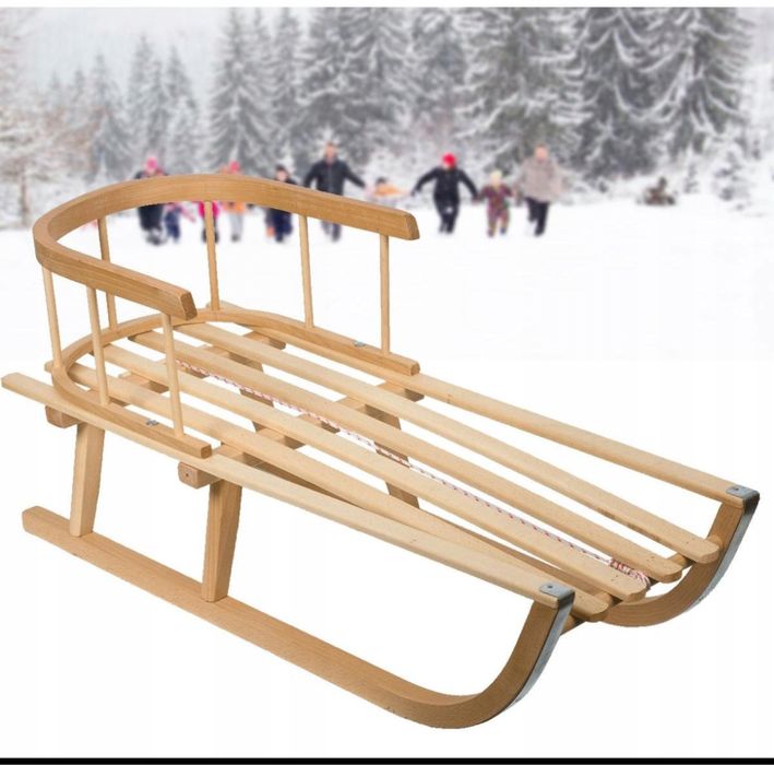 Drewniane sanki bukowe z oparcie i sznurkiem solidne sanki dla dziecka