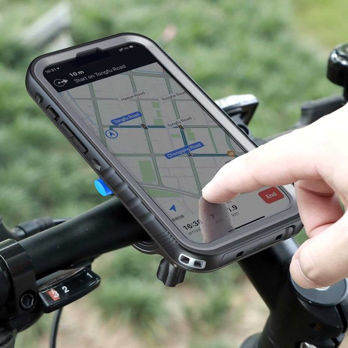 Uchwyt rowerowy na telefon iPhone 14 Plus, aluminiowy, SPORTLINK spp32