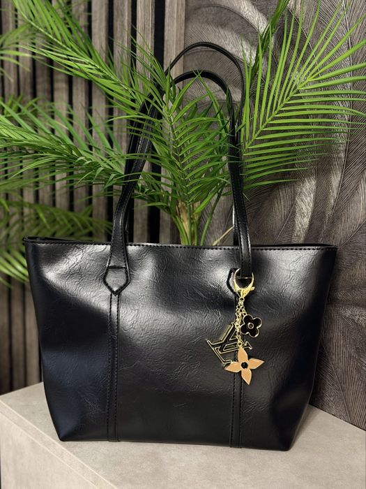 Стильна чорна сумка в стилі тоут neverfull Louis Vuitton