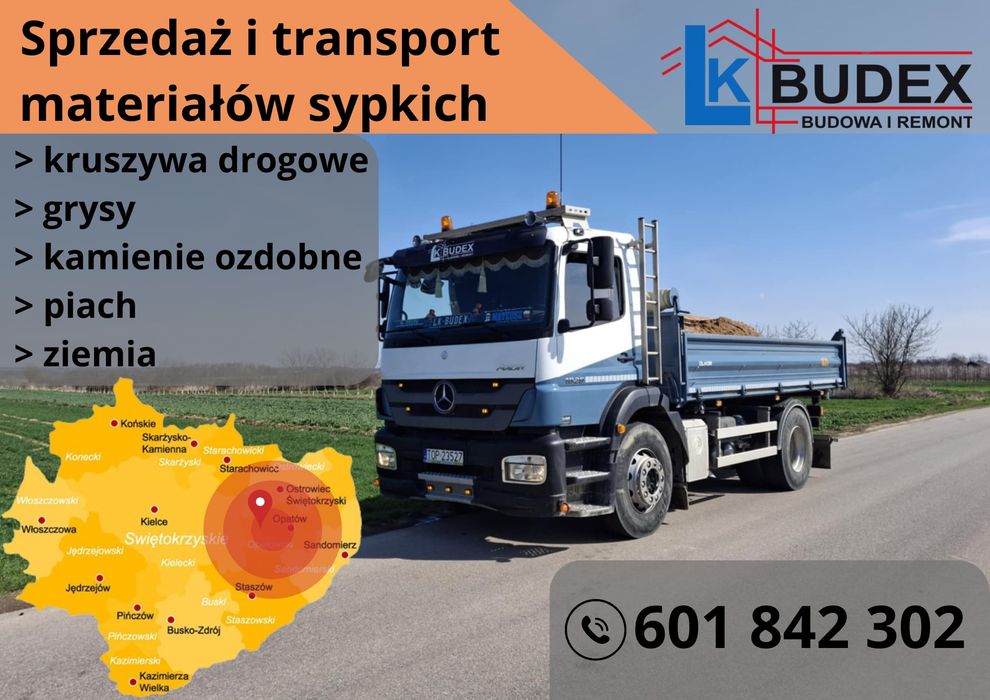 Kruszywa, Grys, Żwir, Piasek, Ziemia Transport i Sprzedaż