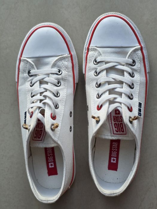 Trampki białe niskie damskie Big Star tenisówki elastyczne sznurowadła