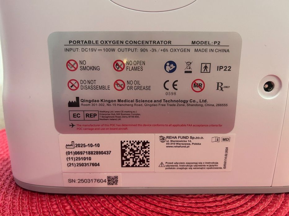 Koncentrator tlenu REHAfund Kingon P2 jak nowy
