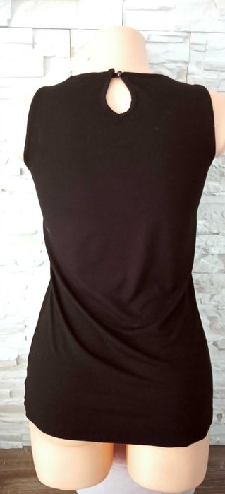 Bluzka bez rękawów damska z piękną aplikacją czarna S/36 Camaïeu